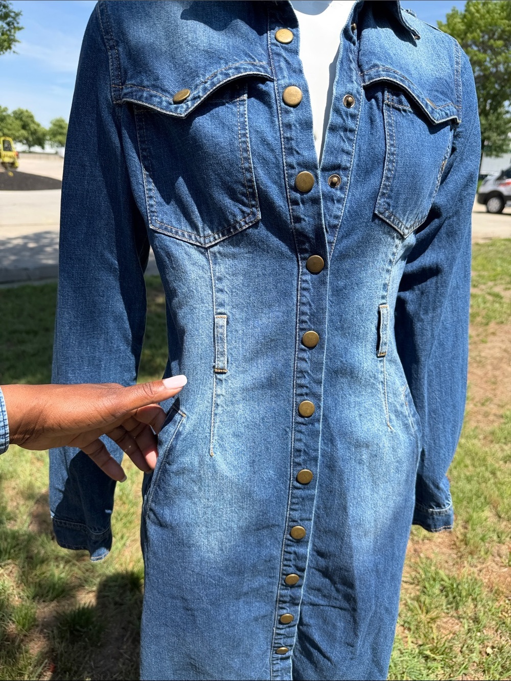 Mebon Dark Wash Denim Shirt Dress Button Front Western Style Small